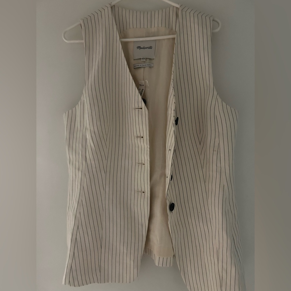 Striped Beige Vest with Black Buttons